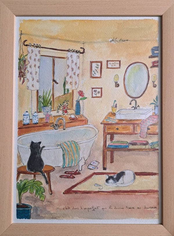 Tableau aquarelle 26x36 cm encadrement MDF, verre incassable anti reflet bois verre antireflet