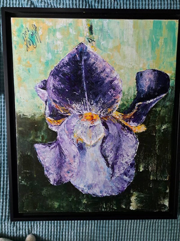 Tableau acrylique iris au couteau 72cm x 60 cm