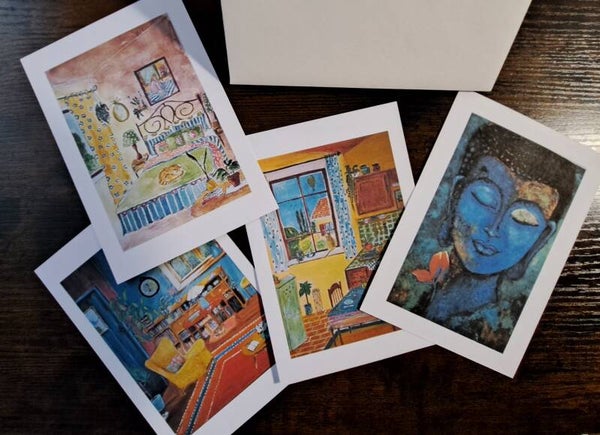 lots de 4 cartes postales modèles unique 10x15 cm imprimé a partir de mes illustrations, créalinerose.com