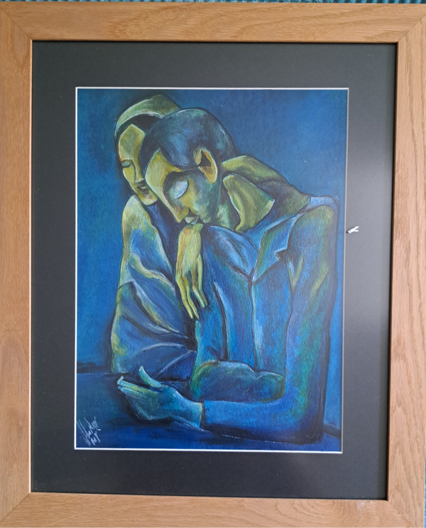 Peinture d'après Picasso 30x40 cm pastels et encres, encadrement bois MDF bonne qualité
