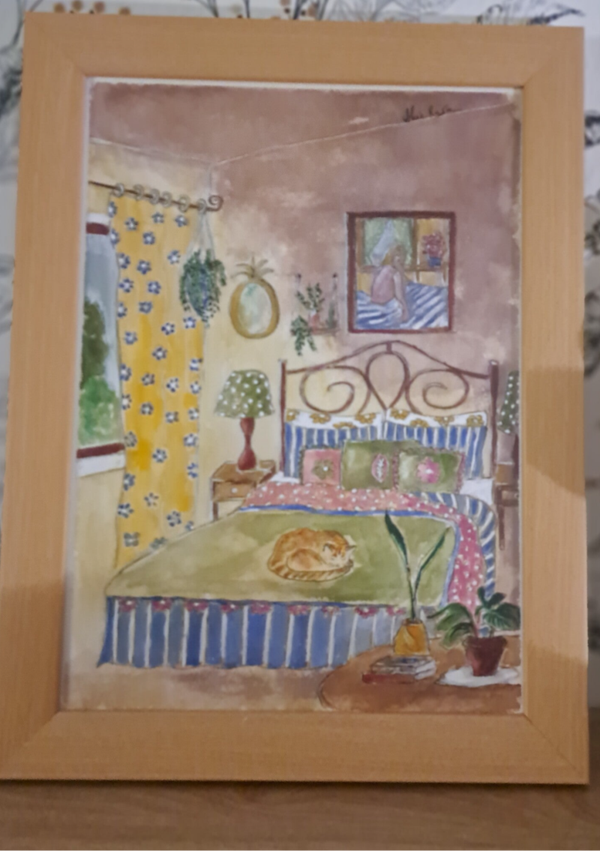 peinture aquarelle 26x36 cm encadrement bois MDF verre antireflet, modèle unique