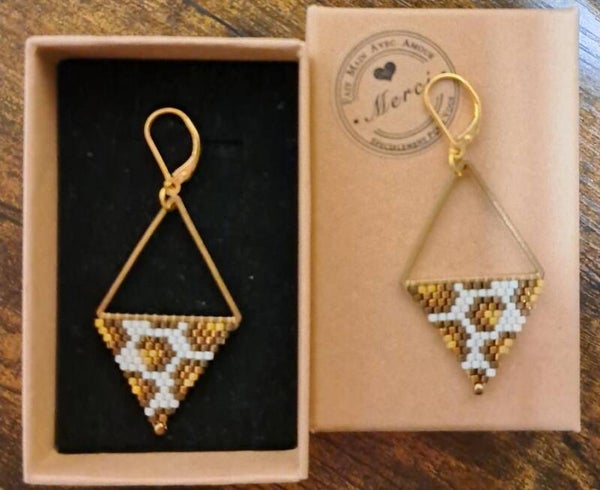 Boucles d'oreilles dormeuses argents 925 dorées , Triangle Léopard tressage miyukis