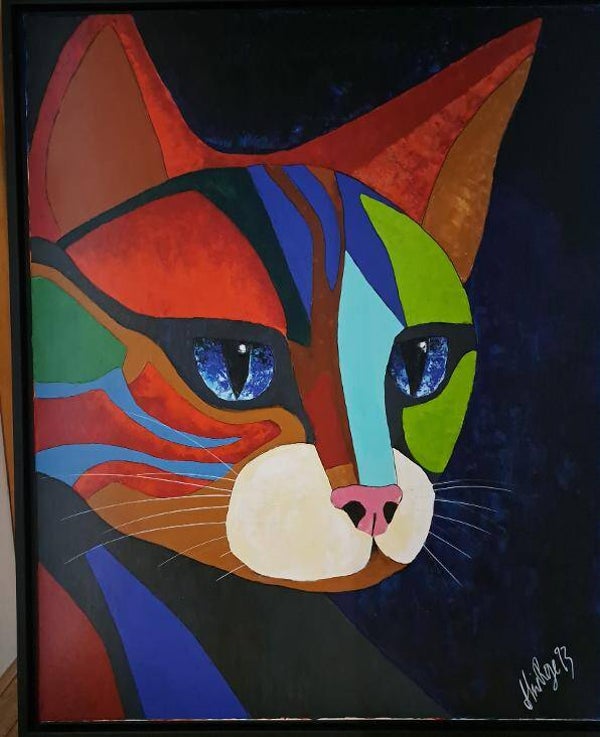 Tableau acrylique 100cm x 80 cm, encadrement caisse americaine noir