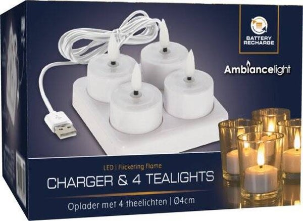 Theelichtjes Oplader met 4 LED theelichtjes voor usb