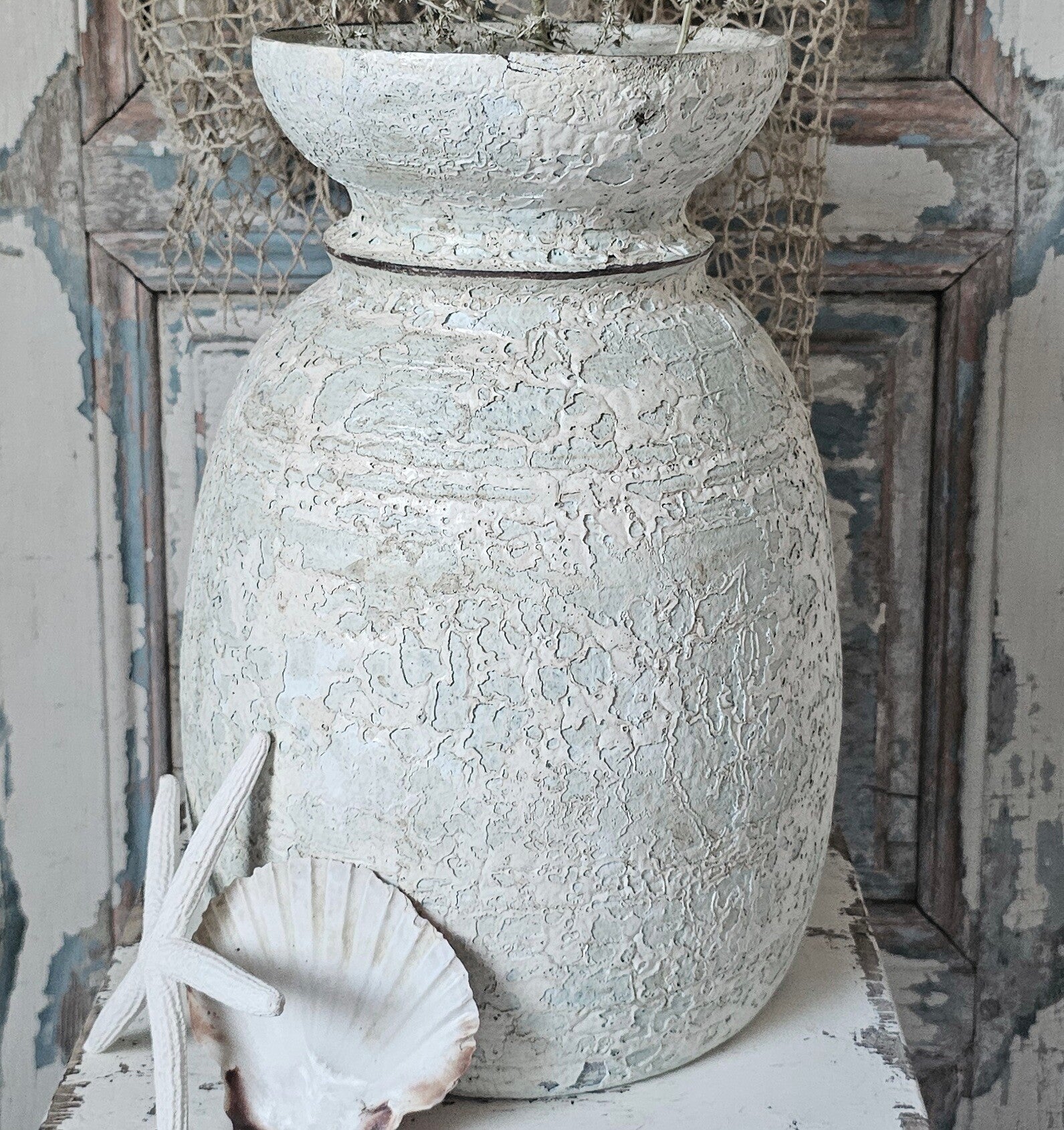 Neckpot Nepal, green white crackeld