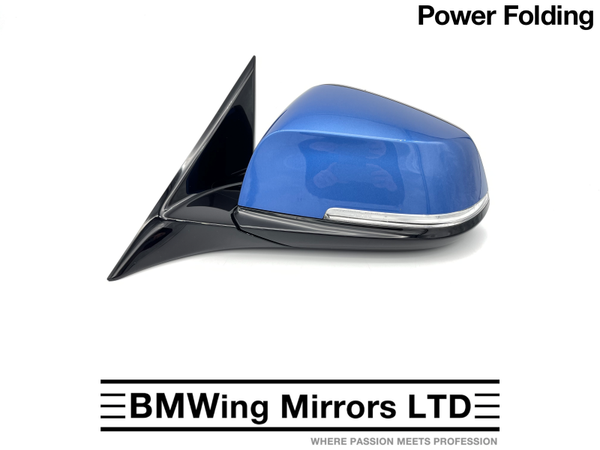 BMW 3 F30 F31 N/S LEFT PASSENGER SIDE WING MIRROR 5 PIN POWER FOLDING / ESTORIL BLUE