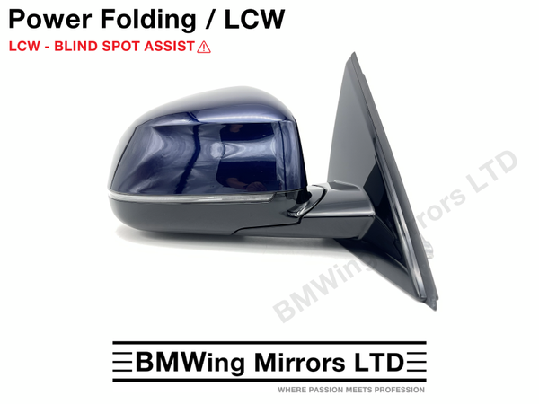 BMW X5 G05 RIGHT DRIVER SIDE WING MIRROR 5 PIN POWER FOLDING + LCW LANE ASSIST / TANZANITE BLUE