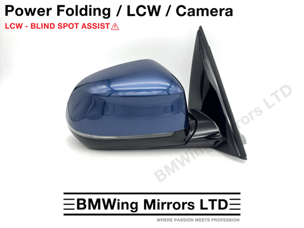 BMW X3 iX3 G01 G08 RIGHT DRIVER WING MIRROR 9 PIN / POWER FOLDING + LANE CHANGE WARNING + CAMERA / PHYTONIC BLUE