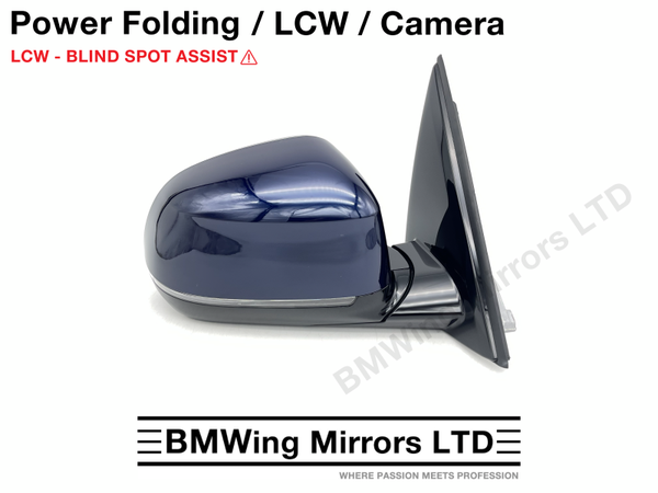 BMW X3 iX3 G01 G08 RIGHT DRIVER WING MIRROR 9 PIN / POWER FOLDING + LANE CHANGE WARNING + CAMERA / TANZANITE BLUE