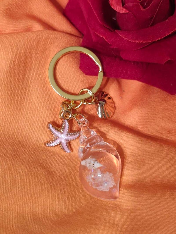 Porte-clé coquillage rose