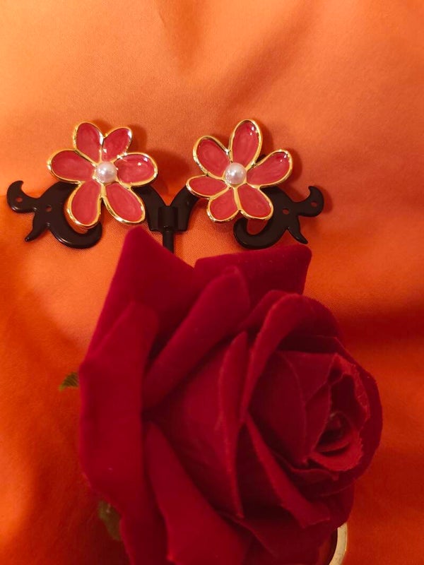 Boucles d'oreilles fleur rouge