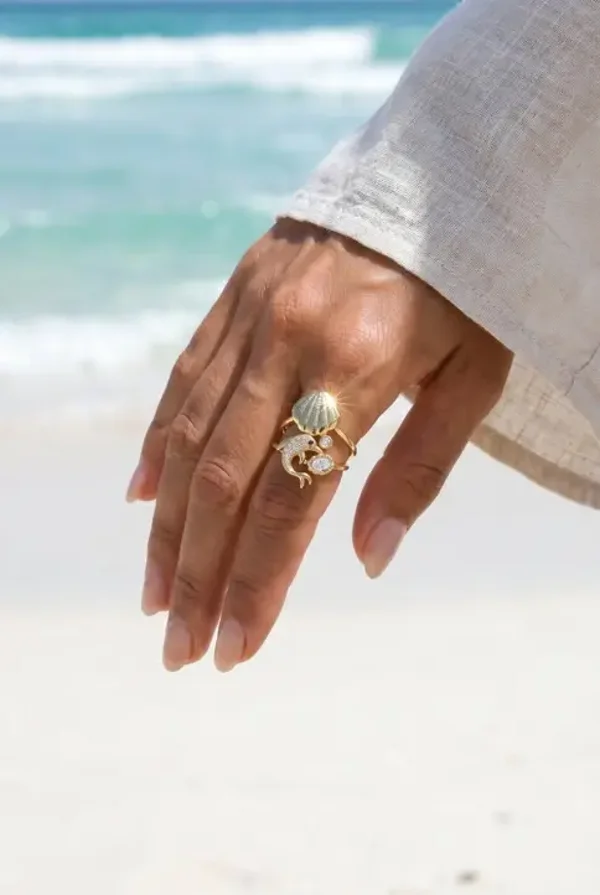 Bague coquillage et dauphin