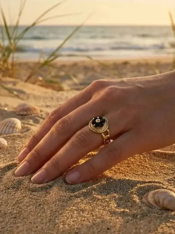 Bague perle noir