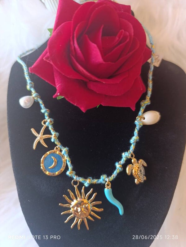 Collier corde bleu soleil