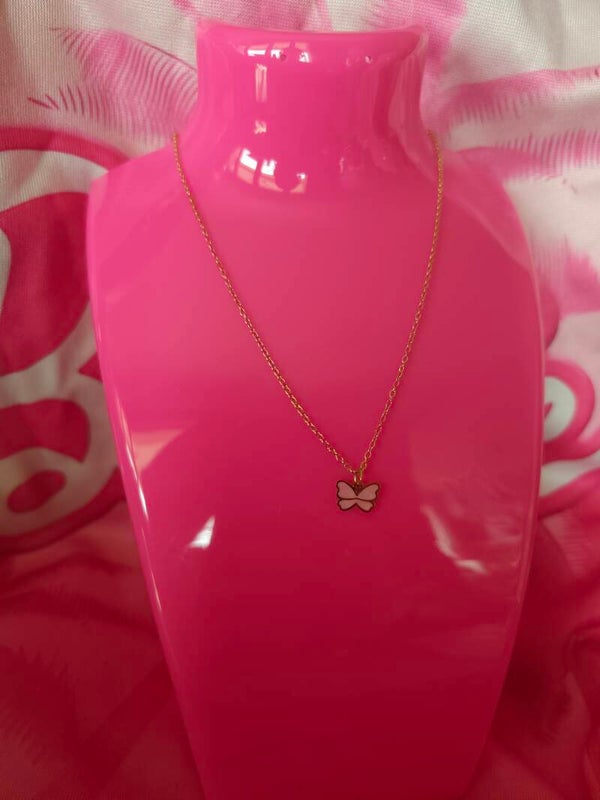 Collier Papillon rose