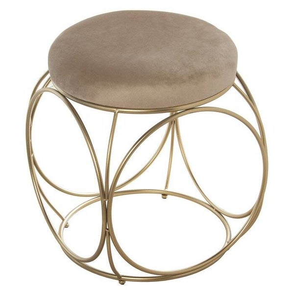 PUF TERCIOPELO CREMA C/PATAS METAAL DORADO