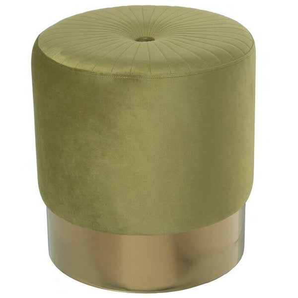 GROENE FLUWELEN POEF MET GOUDEN STALEN BAND