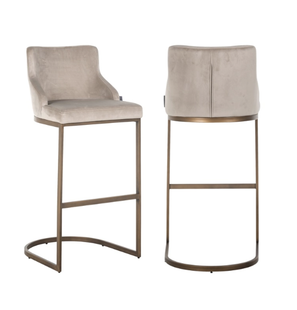 Barstoel Bolton khaki velvet / brushed gold fire retardant (FR-Quartz 903 Khaki) - Richmond