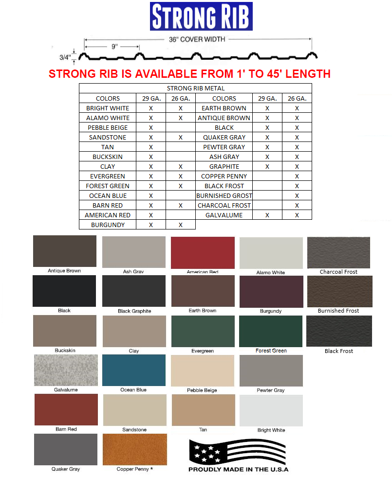 Hi Rib Steel Color Samples Metal Roofing | Construction Supply