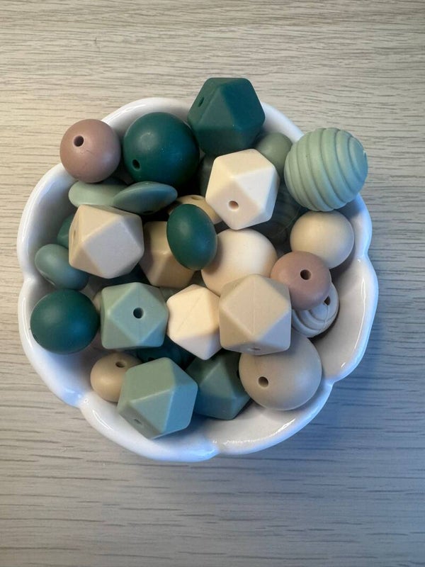 Kralenmix Groen - Beige