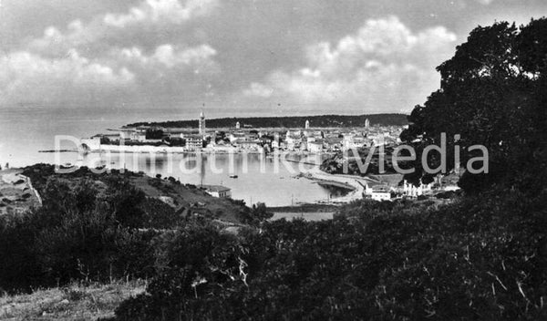 "Damals an der Adria" Stadt Rab mit 1. Bucht, 1944, S/W, gerahmt!