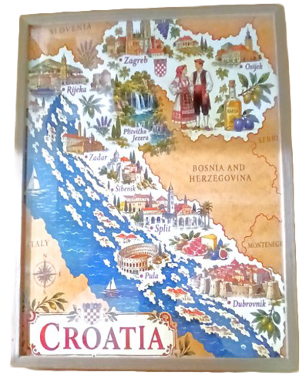Illustrierte Landkarte von Kroatien-im Holzrahmen-DinA3