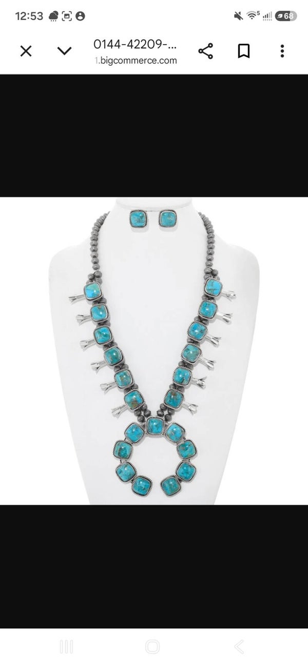 (009-AT) Turquoise Silver Squash Blossom Necklace