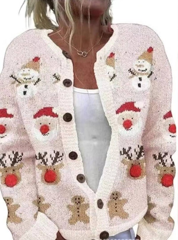 002T Full Size Festive Christmas Pattern Knit Cardigan