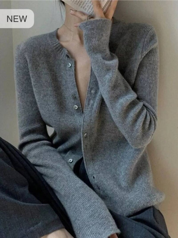010TR Ribbed Knit Button-Downed Cardigan