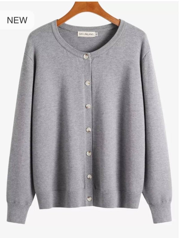 011TR Plus Size Crew Neck Button-Down Knit Cardigan