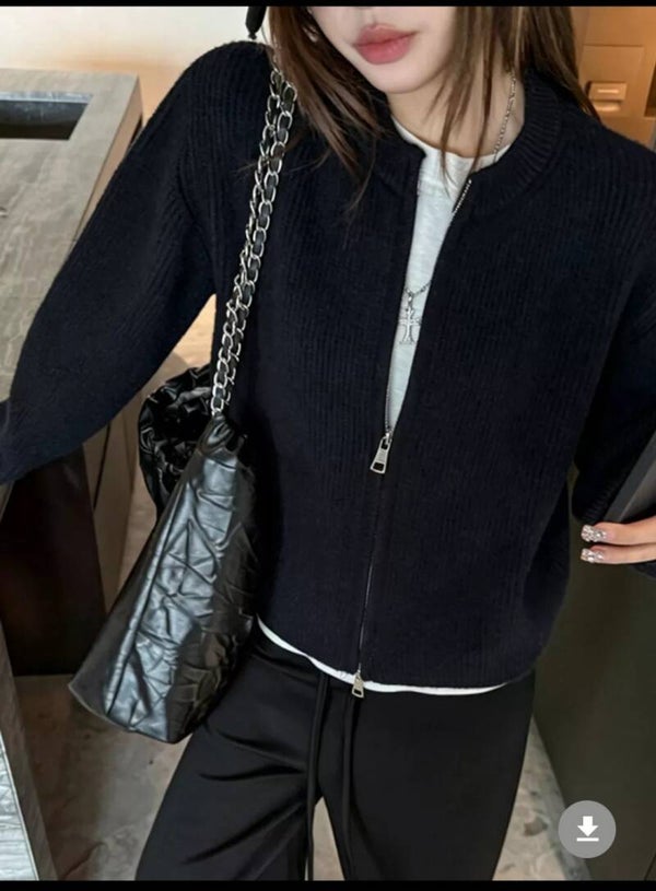 013TR Zip-Up Dropped Shoulder Cardigan