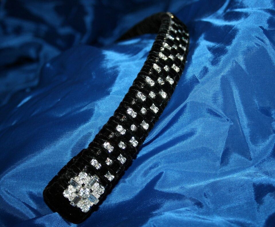 Black and crystal weave on a flat browband