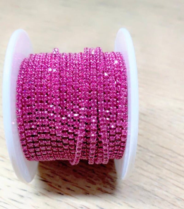Strass ketting 2 mm mid roze