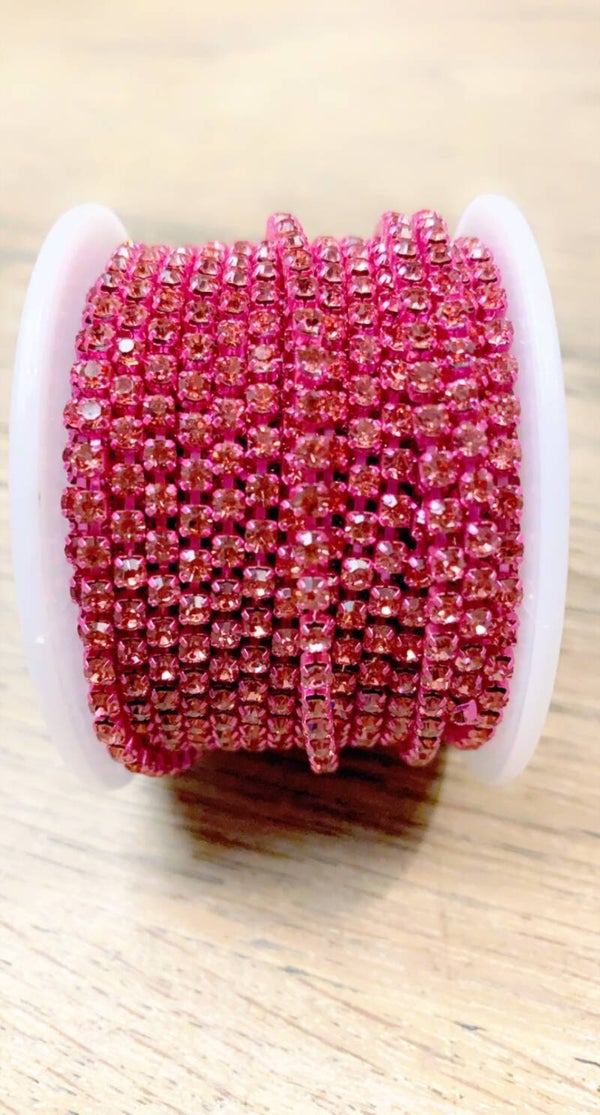 Strass ketting 3,0 mm Donker-Roze