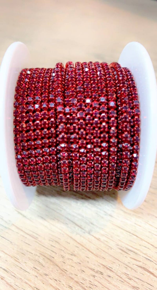 Strass ketting 2 mm bordeaux rood