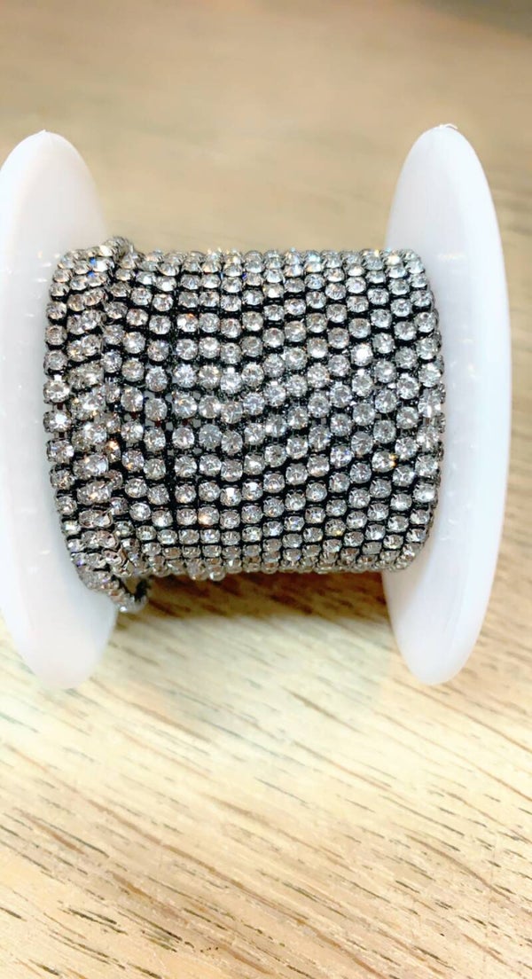 Strass ketting 2 mm gun black/zilver