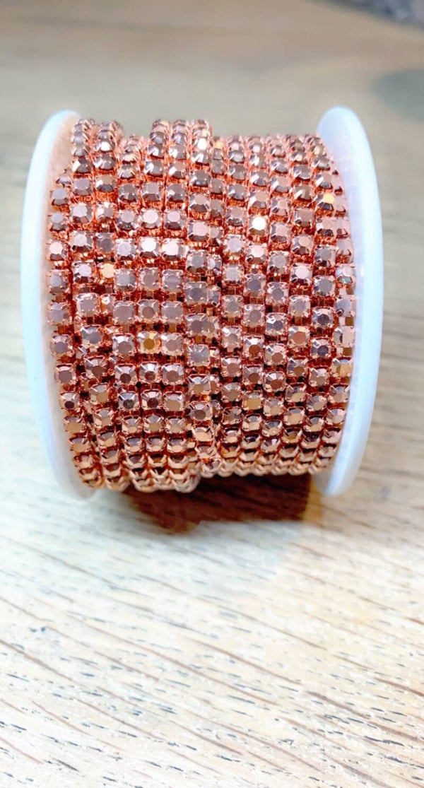 Strass ketting  metallic Rosegold 3 mm