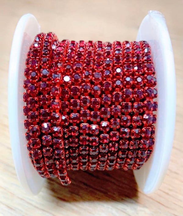 Strass ketting 3 mm bordeaux rood