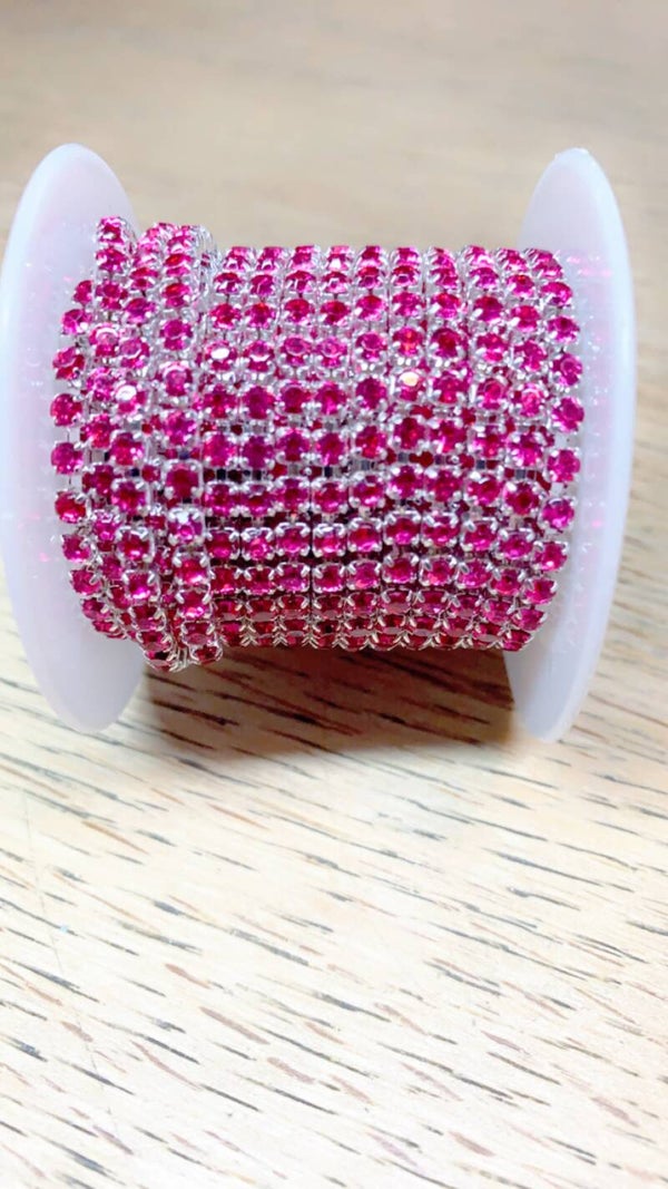 Strass ketting 3 mm fel roze