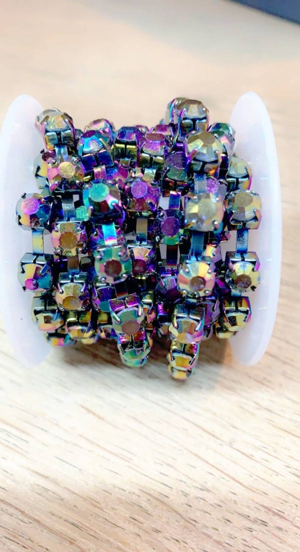 Strass ketting 6 mm zwart AB