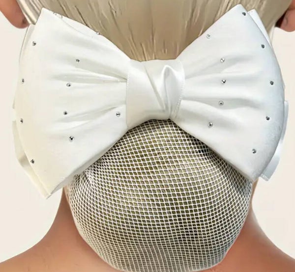 Witte strik met strass steentjes met vaste haarnet