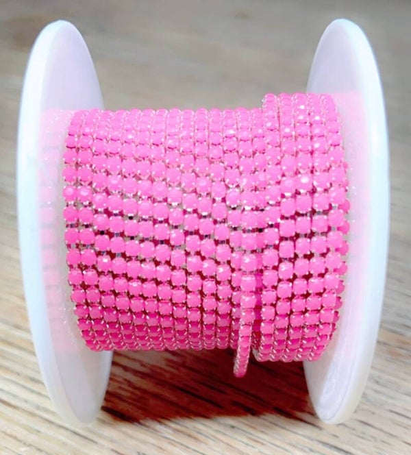 Strass ketting opaal fel roze 2 mm