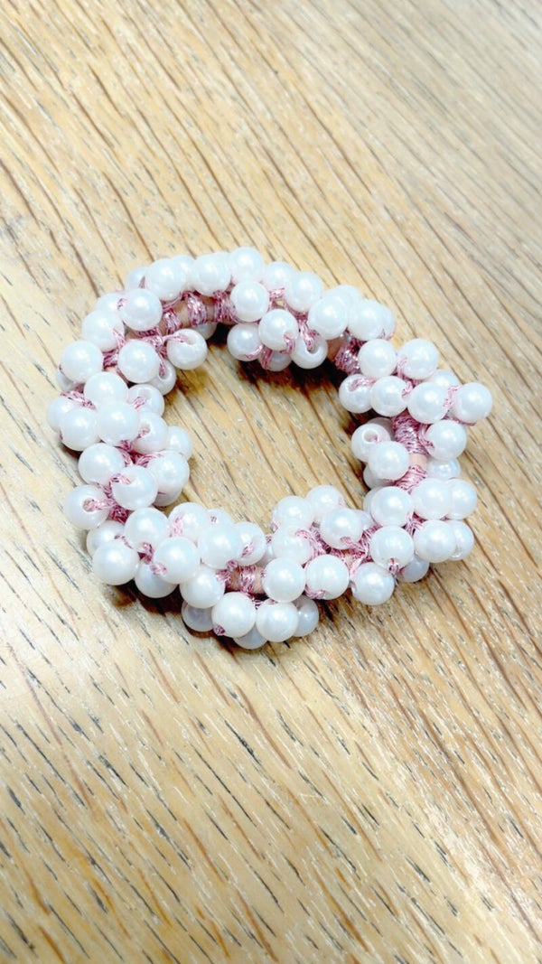 Knotband witte parel met rosegold draad