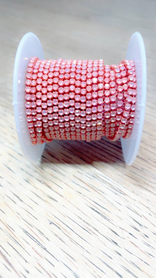 Strassketting rosegold opaal 2 mm