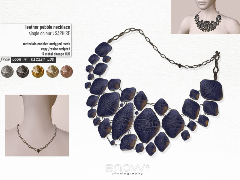 leather pebble necklace : Saphire