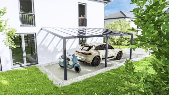 Carport TDS cu policarbonat, montaj pe perete, lățime 400 cm, adâncime 250 cm
