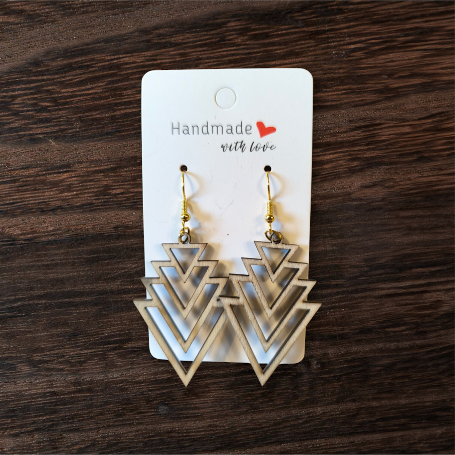 ✨ Boucles d’oreilles artisanales en bois – motif géométrique Art Déco ✨