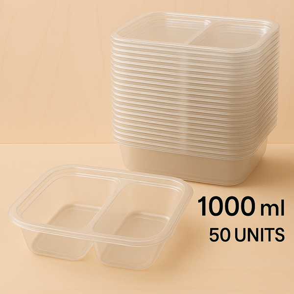 COUVRE BOL TRANSPARENT CARRE 2 COMPARTIMENTS X 50