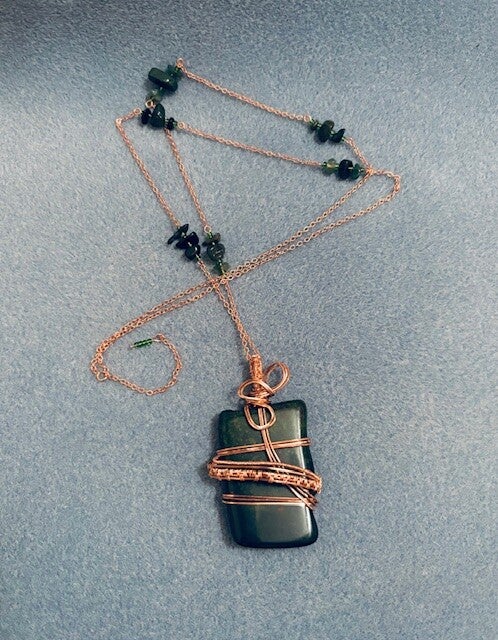 Necklace, wire wrap Bloodstone