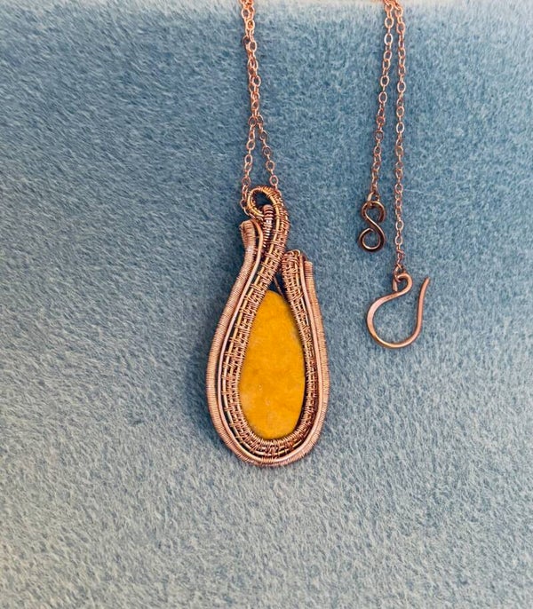 Necklace, wire wrap pendant of yellow quartz
